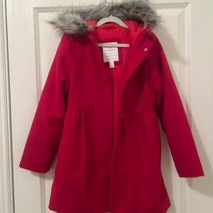 Cat & Jack Red Kids Coat with Faux Fur Hood
